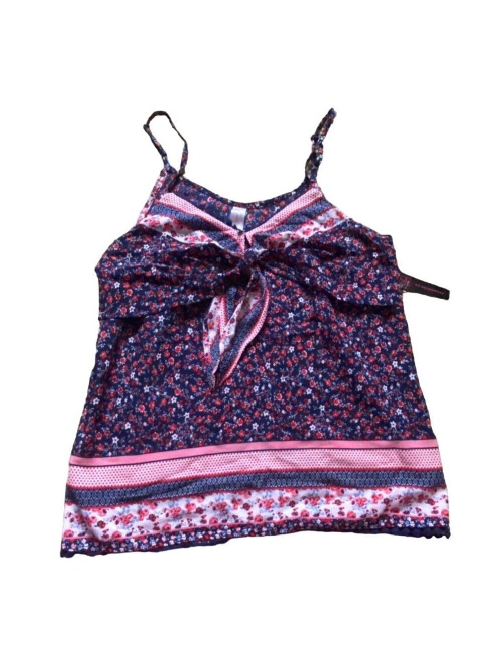 No Boundaries Womens Tie Front Floral Cami/Tank Top-Navy Blue-Size Large-NWT